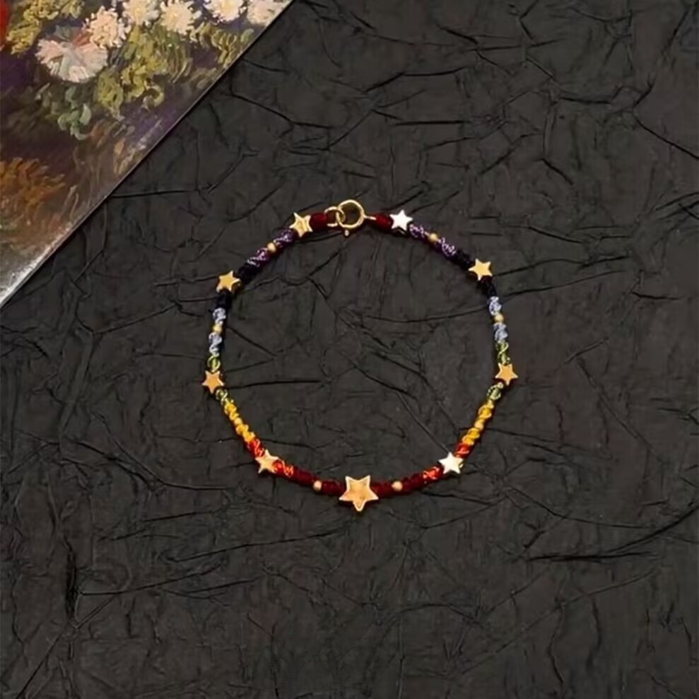 七彩霓虹彩虹满天星手绳新中式显白精致手链五角星编织手饰