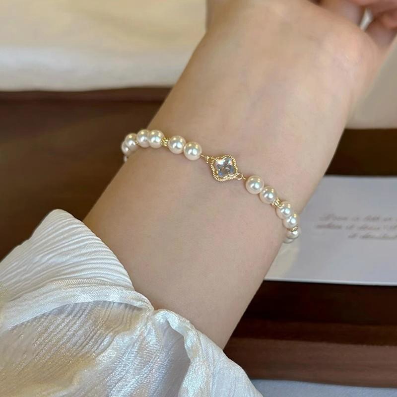 甜心花园法式珍珠四叶草手链气质高级感精致手饰